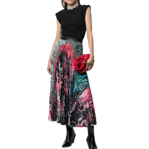 Christopher Kane “Mindscape” Pleated Midi Skirt – Size 6, Mutlicolor, NWT - Picture 2 of 13